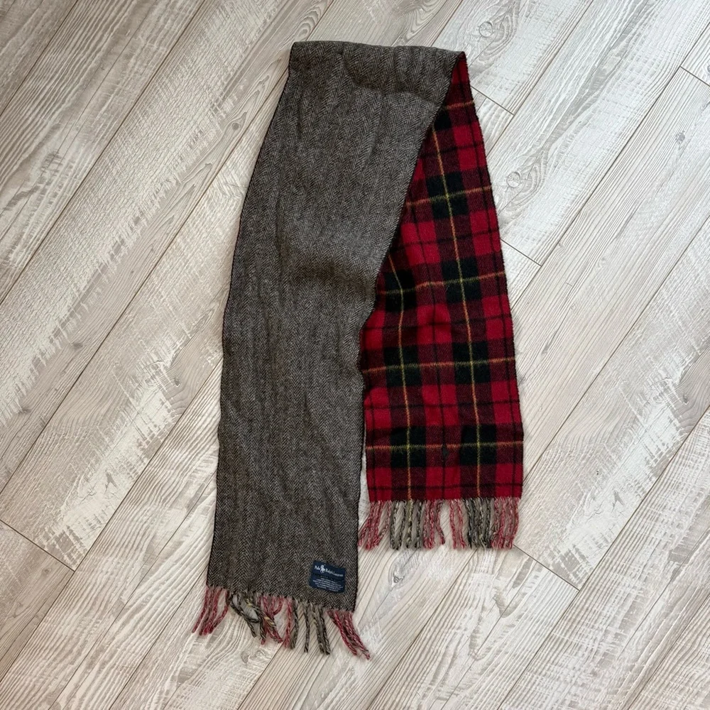 VTG Preppy Vintage 90s Ralph Lauren Polo Reversible Double Face Wool Plaid Scarf